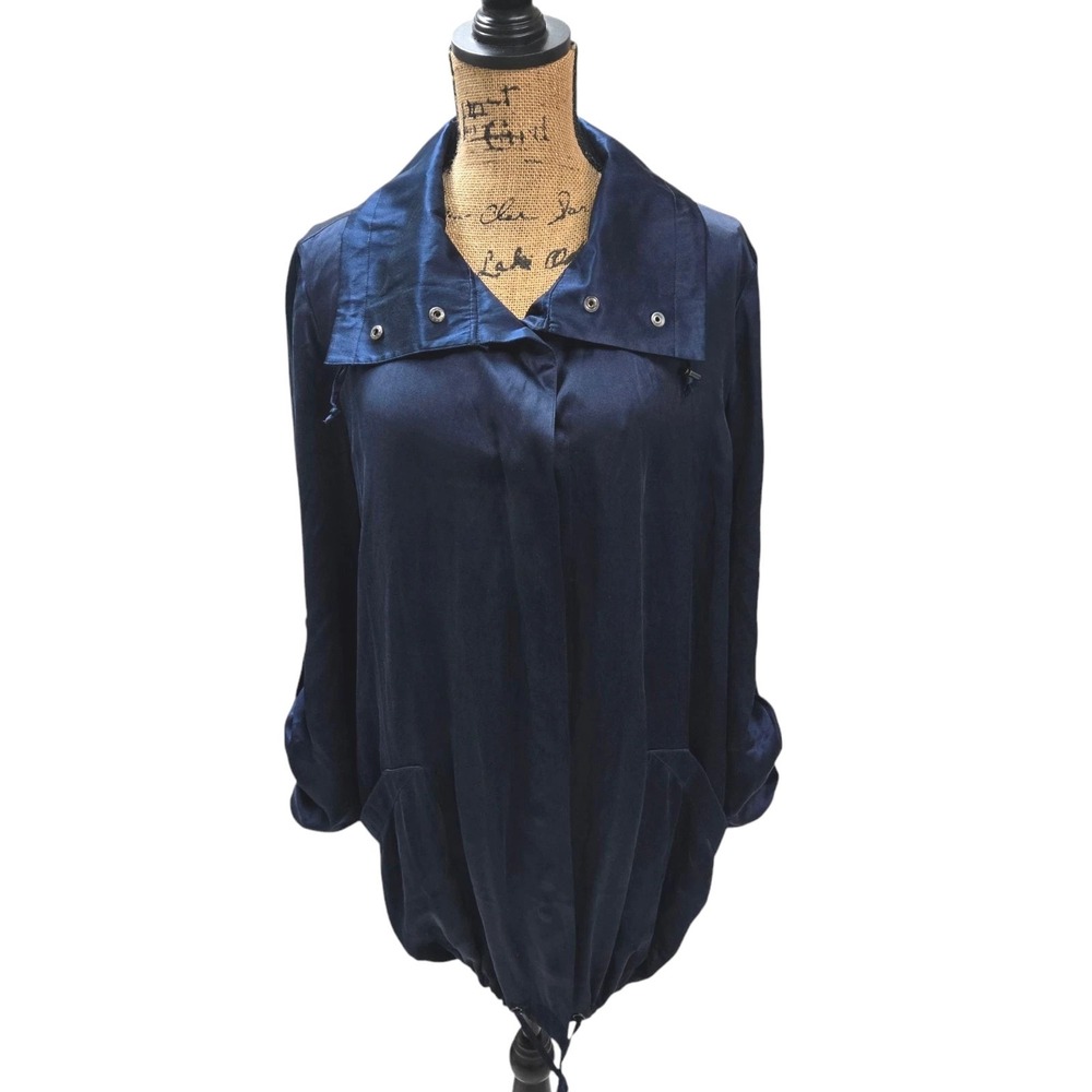 NWT Chicos Silky Surplus Ireena 3/4 Sleeve Jacket Navy 100% Silk Size Large (2)